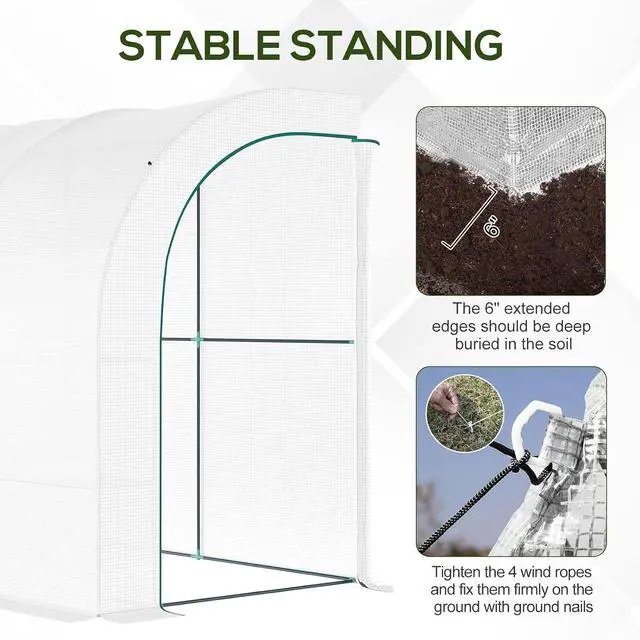 Alt view image 3 of 7 - 10' x 5' x 7' Lean to Greenhouse Walk-in Green House White | Plant Nursery, 2 Roll-up Doors, Windows, PE Cover, 3 Wire Shelves