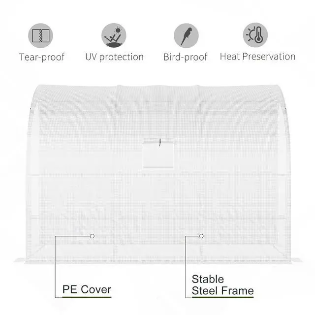 Alt view image 4 of 7 - 10' x 5' x 7' Lean to Greenhouse Walk-in Green House White | Plant Nursery, 2 Roll-up Doors, Windows, PE Cover, 3 Wire Shelves