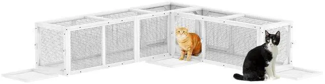 Main image of PawHut Outdoor Cat Tunnel w/Extendable Design 98" L Wooden Cat Run White | Weather Protection, Connecting Inside and Outside, for Deck Patios, Balconies