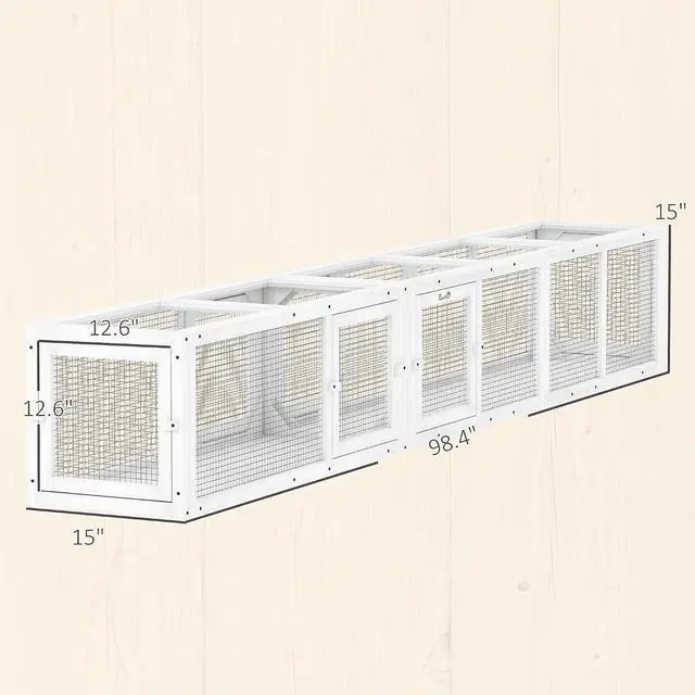 Alt view image 7 of 7 - PawHut Outdoor Cat Tunnel w/Extendable Design 98" L Wooden Cat Run White | Weather Protection, Connecting Inside and Outside, for Deck Patios, Balconies