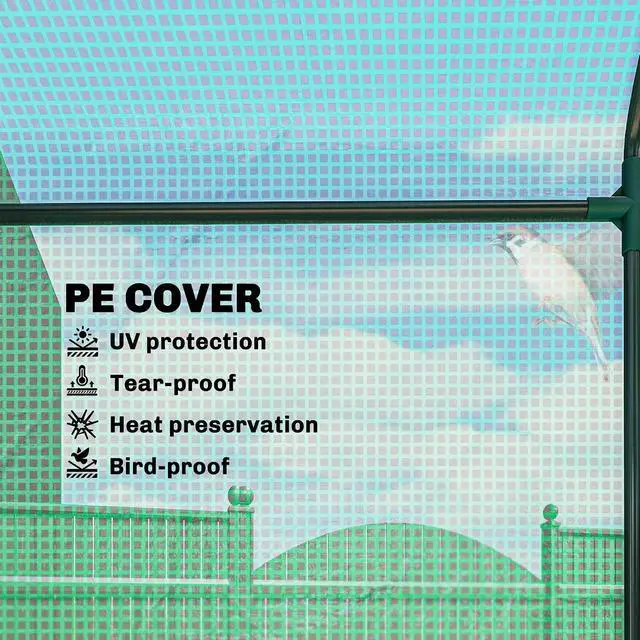 Alt view image 3 of 7 - 10' x 5' x 7' Lean to Greenhouse Walk-in Green House Green | Plant Nursery, 2 Roll-up Doors, Windows, PE Cover, 3 Wire Shelves