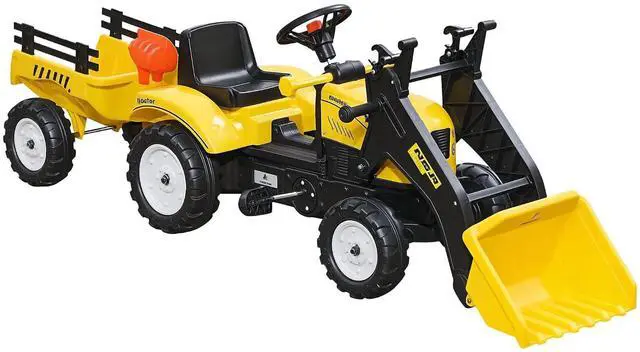 Main image of Kids Ride-On Excavator Pedal Car Bulldozer, 6 Wheels, Cargo Trailer | Move Forward/Back, Real Working Dirt Bucket