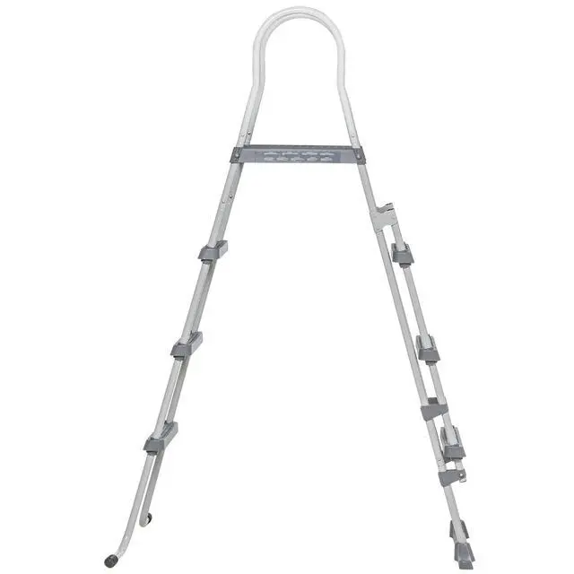 Alt view image 6 of 7 - 70" Above Ground Swimming Pool Ladder for 48" Wall Height Gray | A-Frame Deck Ladder, Top Platform, Non-slip Steps, Rounded Handrails