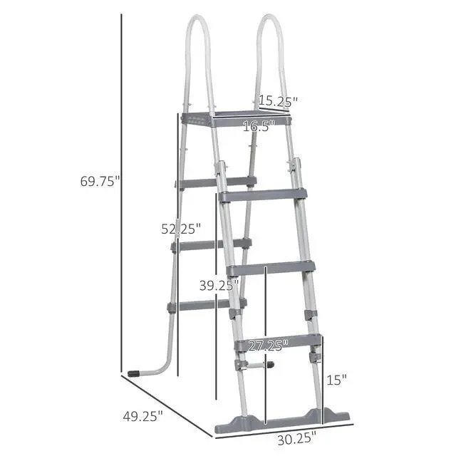 Alt view image 7 of 7 - 70" Above Ground Swimming Pool Ladder for 48" Wall Height Gray | A-Frame Deck Ladder, Top Platform, Non-slip Steps, Rounded Handrails