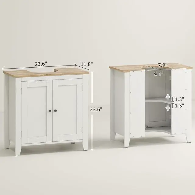 Alt view image 3 of 7 - kleankin Pedestal Sink Storage Cabinet Under Sink Cabinet U-Shape White | Adjustable Internal Shelf