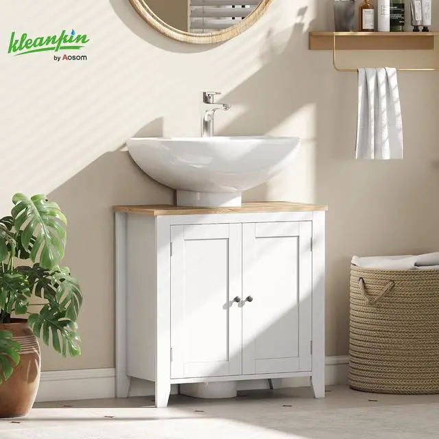 Alt view image 2 of 7 - kleankin Pedestal Sink Storage Cabinet Under Sink Cabinet U-Shape White | Adjustable Internal Shelf