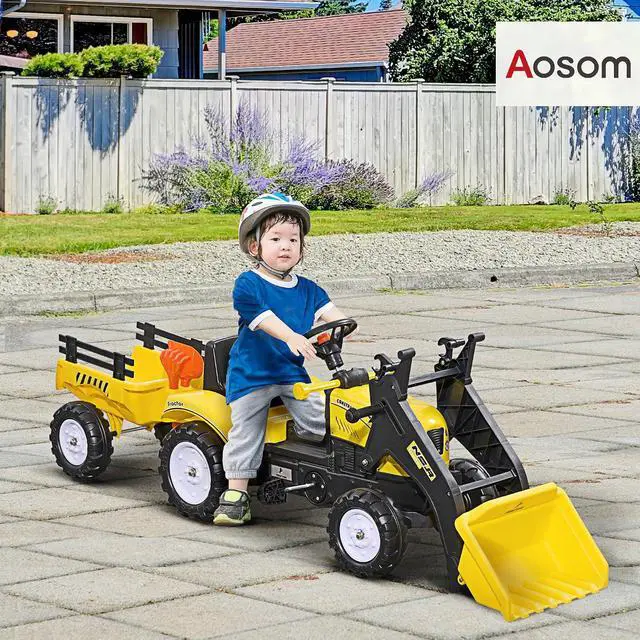 Alt view image 2 of 7 - Kids Ride-On Excavator Pedal Car Bulldozer, 6 Wheels, Cargo Trailer | Move Forward/Back, Real Working Dirt Bucket