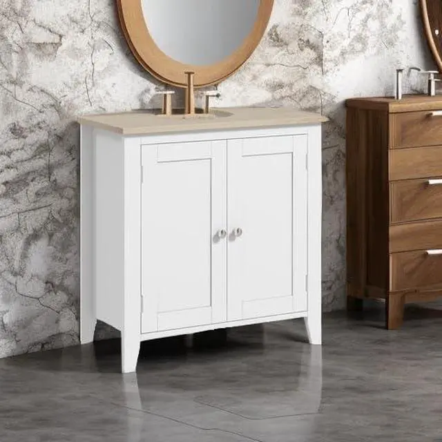 Alt view image 6 of 7 - kleankin Pedestal Sink Storage Cabinet Under Sink Cabinet U-Shape White | Adjustable Internal Shelf