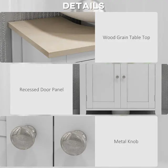 Alt view image 7 of 7 - kleankin Pedestal Sink Storage Cabinet Under Sink Cabinet U-Shape White | Adjustable Internal Shelf