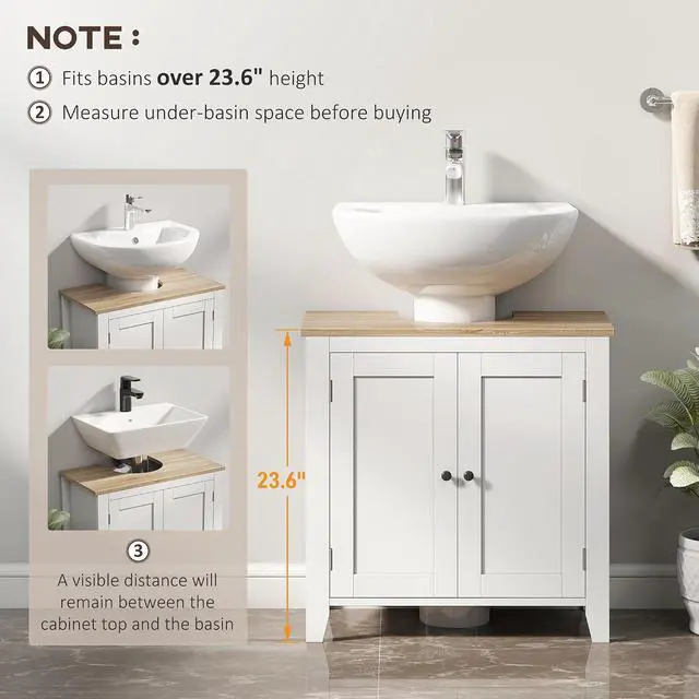 Alt view image 5 of 7 - kleankin Pedestal Sink Storage Cabinet Under Sink Cabinet U-Shape White | Adjustable Internal Shelf