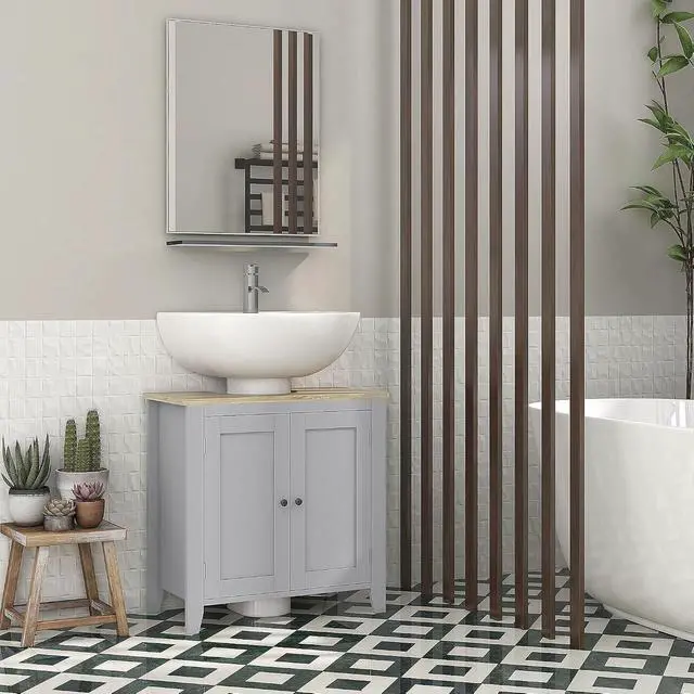 Alt view image 2 of 7 - kleankin Pedestal Sink Storage Cabinet, Under Sink Cabinet with U-Shape and Adjustable Internal Shelf, Gray
