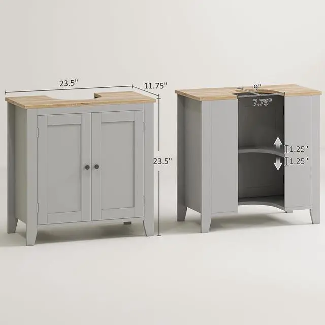 Alt view image 3 of 7 - kleankin Pedestal Sink Storage Cabinet, Under Sink Cabinet with U-Shape and Adjustable Internal Shelf, Gray