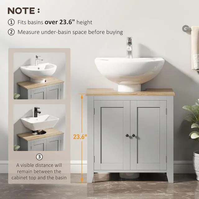 Alt view image 5 of 7 - kleankin Pedestal Sink Storage Cabinet, Under Sink Cabinet with U-Shape and Adjustable Internal Shelf, Gray