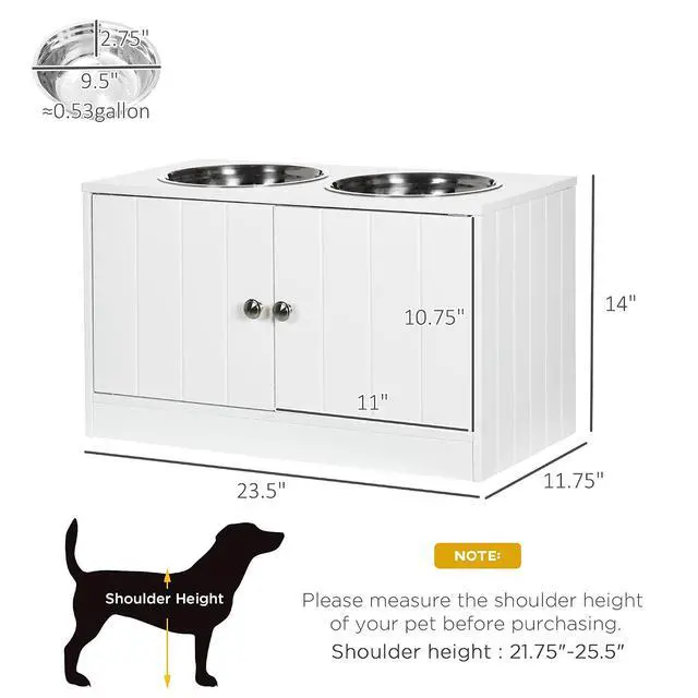 Alt view image 7 of 7 - PawHut Large Elevated Dog Bowls with Storage Cabinet Containing Large 44L Capacity, Raised Dog Bowl Stand Pet Food Bowl Pet Feeding Station, White | Raised Dog Bowl Stand, Pet Feeding Station