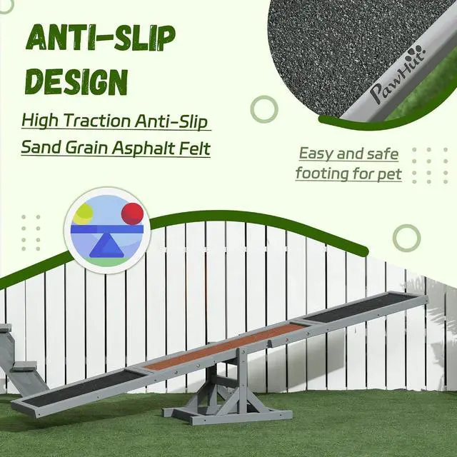 Alt view image 4 of 7 - PawHut Wooden Dog Agility Seesaw for Exercise 71" L x 12" W x 12" H Gray | Balance Training, Platform Equipment Run Game Toy, Weather Resistant Pet Supplies, Outdoor Backyard