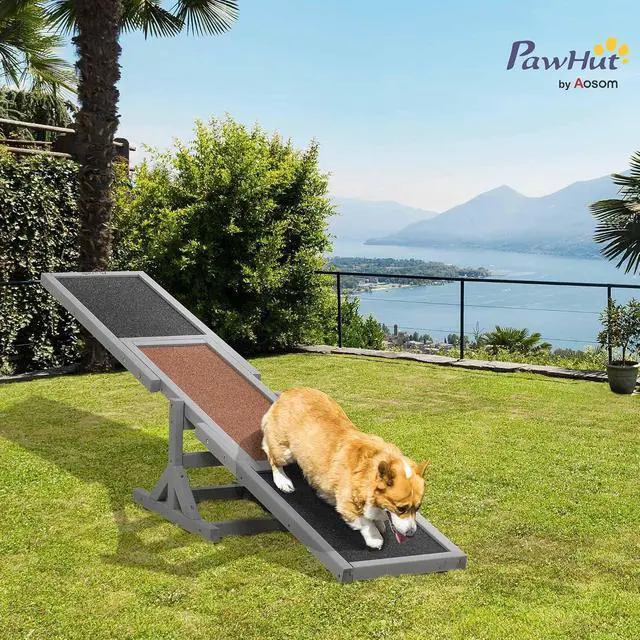 Alt view image 2 of 7 - PawHut Wooden Dog Agility Seesaw for Exercise 71" L x 12" W x 12" H Gray | Balance Training, Platform Equipment Run Game Toy, Weather Resistant Pet Supplies, Outdoor Backyard