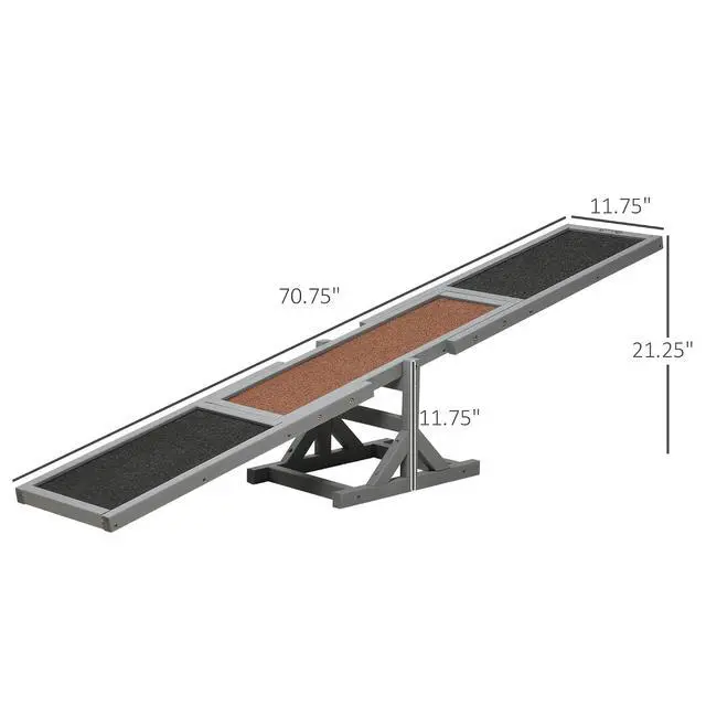 Alt view image 7 of 7 - PawHut Wooden Dog Agility Seesaw for Exercise 71" L x 12" W x 12" H Gray | Balance Training, Platform Equipment Run Game Toy, Weather Resistant Pet Supplies, Outdoor Backyard