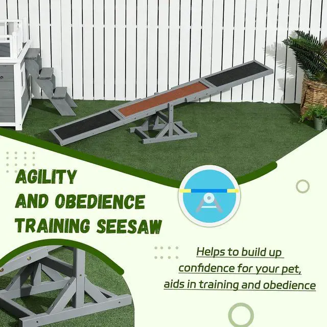 Alt view image 6 of 7 - PawHut Wooden Dog Agility Seesaw for Exercise 71" L x 12" W x 12" H Gray | Balance Training, Platform Equipment Run Game Toy, Weather Resistant Pet Supplies, Outdoor Backyard