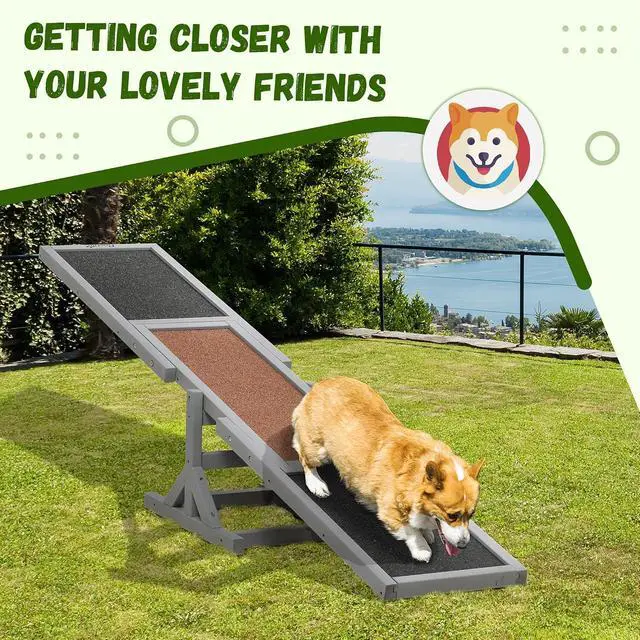 Alt view image 5 of 7 - PawHut Wooden Dog Agility Seesaw for Exercise 71" L x 12" W x 12" H Gray | Balance Training, Platform Equipment Run Game Toy, Weather Resistant Pet Supplies, Outdoor Backyard