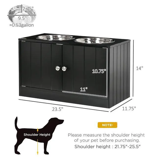 Alt view image 7 of 7 - PawHut Large Elevated Dog Bowls with Storage Cabinet 44L Capacity Black | Raised Dog Bowl Stand, Pet Feeding Station