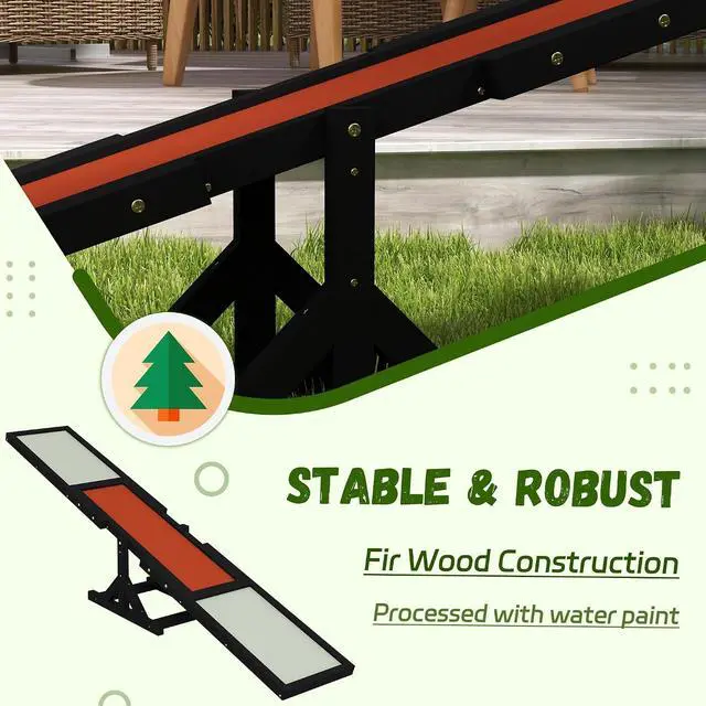 Alt view image 3 of 7 - PawHut Wooden Dog Agility Seesaw for Exercise 71" L x 12" W x 12" H Black | Balance Training, Platform Equipment Run Game Toy, Weather Resistant Pet Supplies, Outdoor Backyard