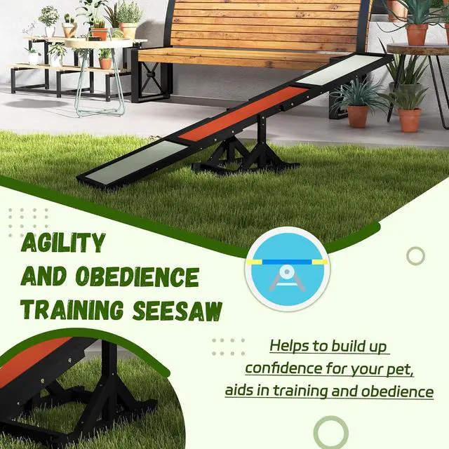 Alt view image 6 of 7 - PawHut Wooden Dog Agility Seesaw for Exercise 71" L x 12" W x 12" H Black | Balance Training, Platform Equipment Run Game Toy, Weather Resistant Pet Supplies, Outdoor Backyard
