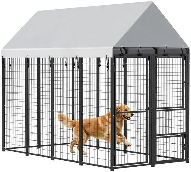 Main image of PawHut Large Dog Kennel Outdoor with Roof for Pets, 3 Doors, 8' x 4' x 6' | Expandable Heavy Duty Outside Run Enclosure, Secure Lock, Removable Door, for Small Medium Large Pets, Chickens, Ducks