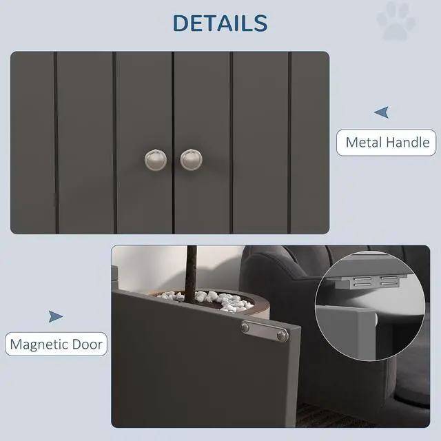 Alt view image 5 of 7 - PawHut Large Elevated Dog Bowls with Storage Cabinet 44L Capacity Gray | Raised Dog Bowl Stand, Pet Feeding Station