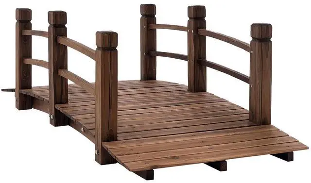 Main image of Fir Wood Garden Bridge Arc Walkway 60" x 26.5" x 19" Stained Wood | Side Railings, Backyards, Gardens, Streams