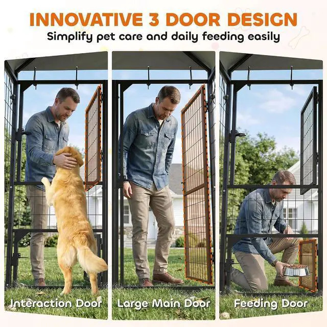 Alt view image 3 of 7 - PawHut Large Dog Kennel Outdoor with Roof for Large Pets Run 6' x 4' x 6' | 3 Doors, Expandable Heavy Duty Outside Run Enclosure, Secure Lock, Removable Door, Small Medium Pets, Chickens, Ducks
