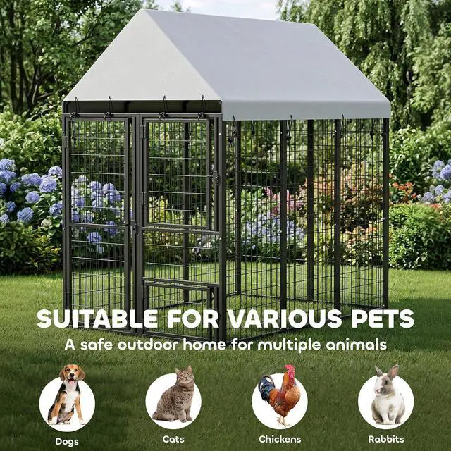 Alt view image 7 of 7 - PawHut Large Dog Kennel Outdoor with Roof for Large Pets Run 6' x 4' x 6' | 3 Doors, Expandable Heavy Duty Outside Run Enclosure, Secure Lock, Removable Door, Small Medium Pets, Chickens, Ducks