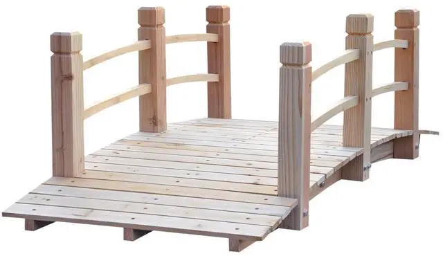 Main image of Fir Wood Garden Bridge Arc Walkway 60" x 26.5" x 19" Natural Wood | Side Railings, Backyards, Gardens, Streams
