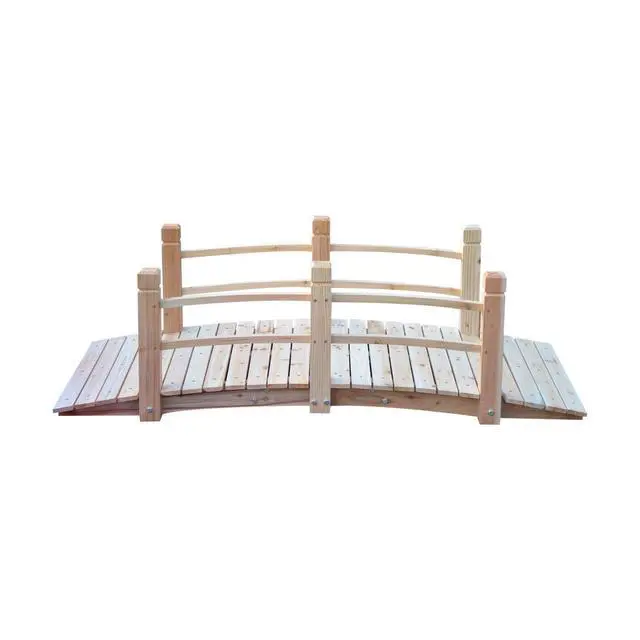 Alt view image 6 of 7 - Fir Wood Garden Bridge Arc Walkway 60" x 26.5" x 19" Natural Wood | Side Railings, Backyards, Gardens, Streams