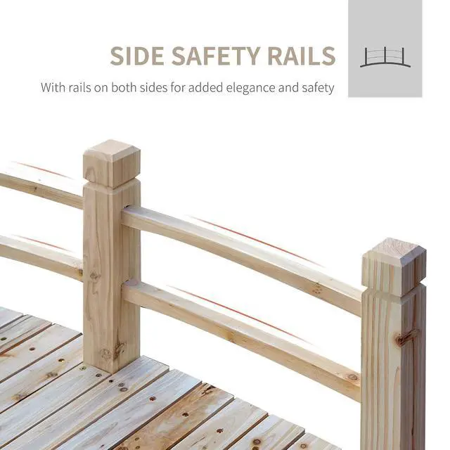 Alt view image 3 of 7 - Fir Wood Garden Bridge Arc Walkway 60" x 26.5" x 19" Natural Wood | Side Railings, Backyards, Gardens, Streams
