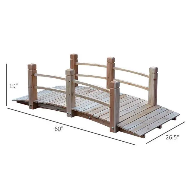 Alt view image 7 of 7 - Fir Wood Garden Bridge Arc Walkway 60" x 26.5" x 19" Natural Wood | Side Railings, Backyards, Gardens, Streams