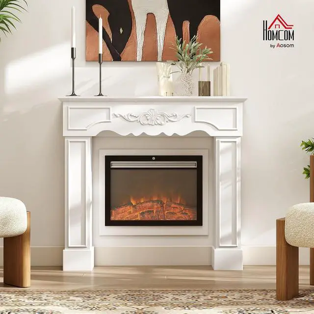 Alt view image 2 of 7 - Baroque Fireplace Mantel Freestanding with Leg 43.3"x39.8" White | Surround for Electric Fireplaces