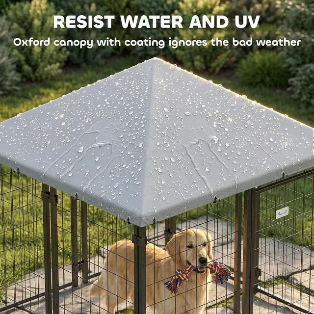 Alt view image 3 of 7 - PawHut 4.7' x 4.7' x 5.1' Outdoor Dog Kennel Outside Run S&M Breeds Silver | Welded Wire Dog Kennel, Waterproof & UV Resistant Cover, for Chickens, Ducks