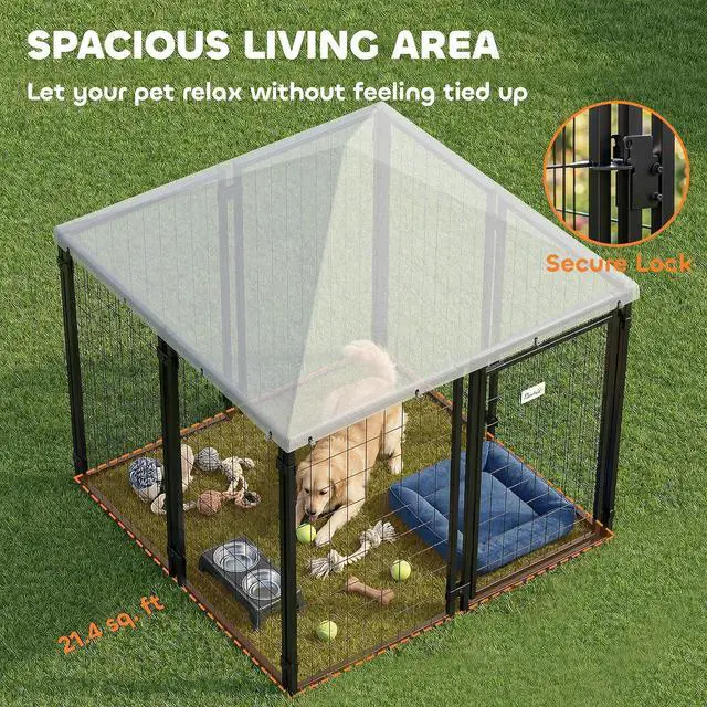 Alt view image 4 of 7 - PawHut 4.7' x 4.7' x 5.1' Outdoor Dog Kennel Outside Run S&M Breeds Silver | Welded Wire Dog Kennel, Waterproof & UV Resistant Cover, for Chickens, Ducks
