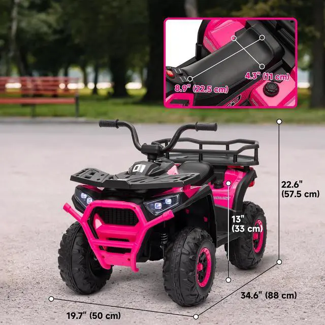 Alt view image 7 of 7 - Qaba 12V Kids ATV 4 Wheeler Quad 3.7Mph for Boys Girls Aged 3-5 Years Pink | Battery Powered Ride on Car, 4 Suspension Wheels, Storage Basket, LED Lights, Music USB, Treaded Tires, Electric Car
