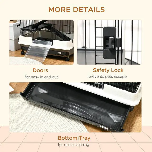 Alt view image 6 of 7 - PawHut 6-Level Small Animal Cage Rabbit Hutch with Wheels, Removable Tray, Platform and Ramp for Bunny, Chinchillas, Ferret, Black | Removable Tray, Platform and Ramp, for Chinchillas, Ferret