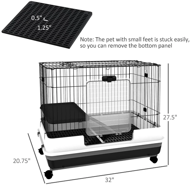 Alt view image 7 of 7 - PawHut 2-Level Small Animal Cage Rabbit Hutch with Wheels for Bunny Black | Removable Tray, Platform and Ramp, for Chinchillas, Ferret