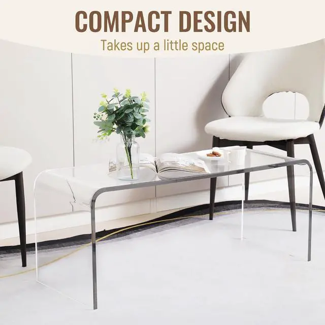 Alt view image 6 of 7 - 39" Acrylic Coffee Table 0.6" Thick Center Table Modern Clear | Rectangle Waterfall Design, for Living Room, No Assembly Required