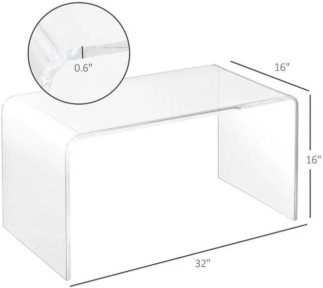 Alt view image 3 of 7 - 32" Acrylic Coffee Table 0.6" Thick Center Table Modern Clear | Rectangle Waterfall Design, for Living Room, No Assembly Required