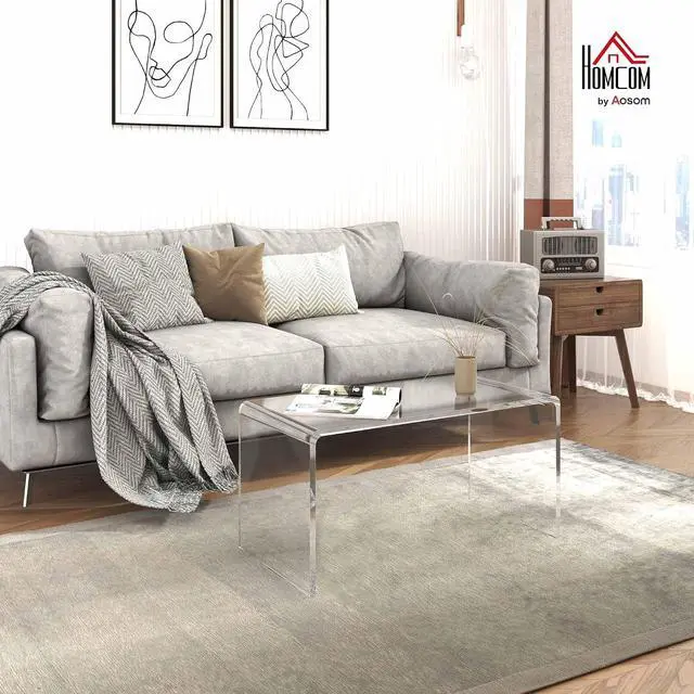 Alt view image 2 of 7 - 32" Acrylic Coffee Table 0.6" Thick Center Table Modern Clear | Rectangle Waterfall Design, for Living Room, No Assembly Required