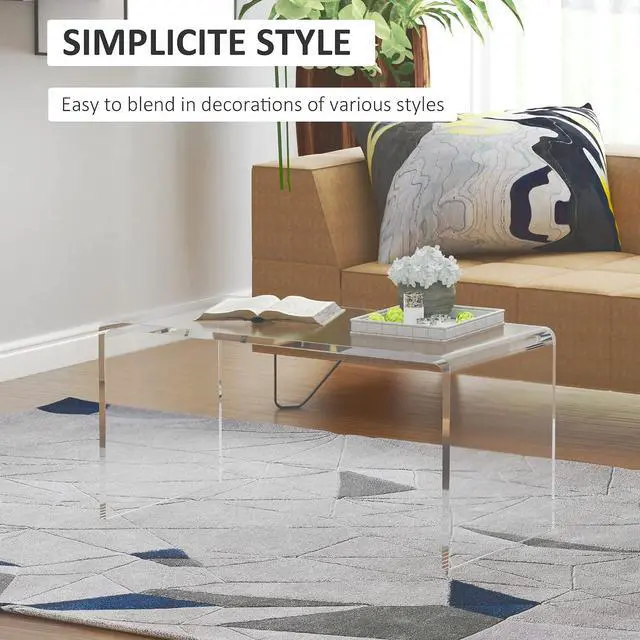 Alt view image 5 of 7 - 32" Acrylic Coffee Table 0.6" Thick Center Table Modern Clear | Rectangle Waterfall Design, for Living Room, No Assembly Required