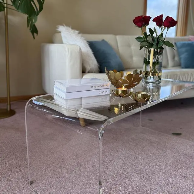 Alt view image 7 of 7 - 39" Acrylic Coffee Table 0.6" Thick Center Table Modern Clear | Rectangle Waterfall Design, for Living Room, No Assembly Required