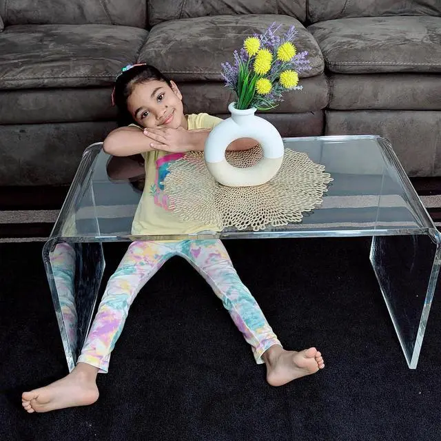 Alt view image 4 of 7 - 32" Acrylic Coffee Table 0.6" Thick Center Table Modern Clear | Rectangle Waterfall Design, for Living Room, No Assembly Required