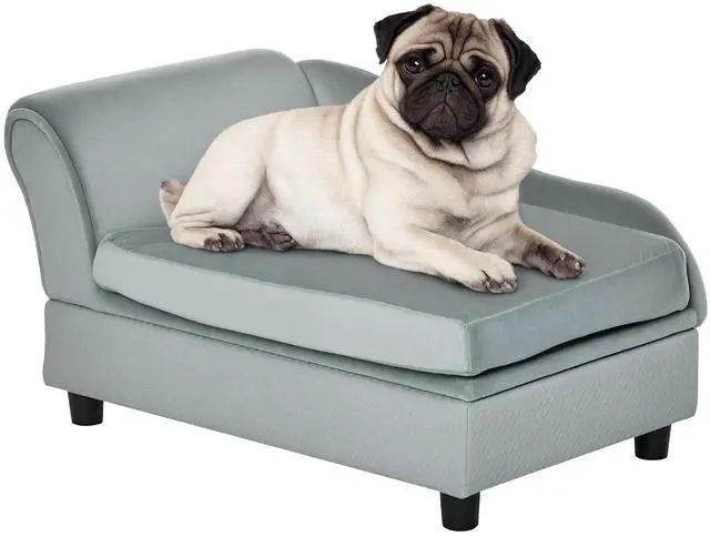 Main image of PawHut Luxury Fancy Dog Couch with Hidden Storage for Puppies, Gray | Small Dog Sofa Bed with 2" Soft Foam, Modern Pet Furniture for Little Breeds