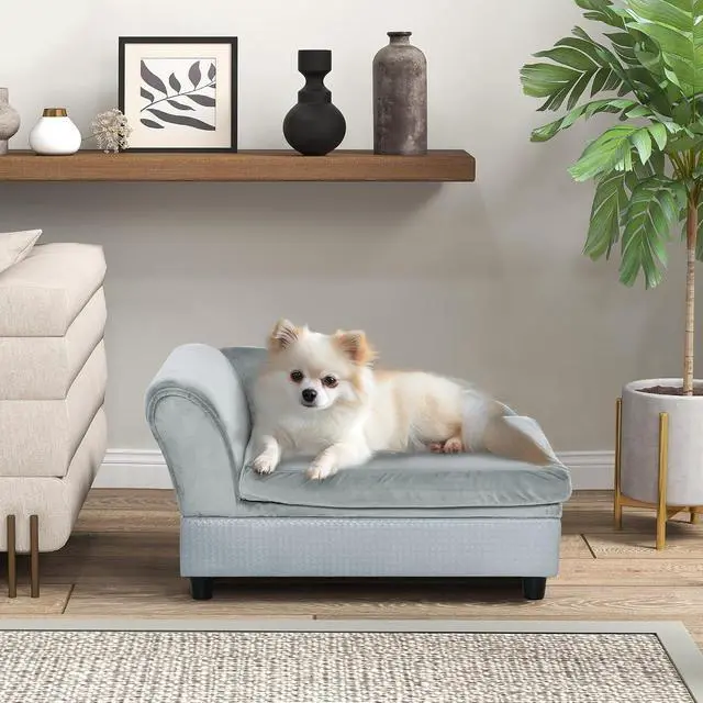 Alt view image 2 of 7 - PawHut Luxury Fancy Dog Couch with Hidden Storage for Puppies, Gray | Small Dog Sofa Bed with 2" Soft Foam, Modern Pet Furniture for Little Breeds