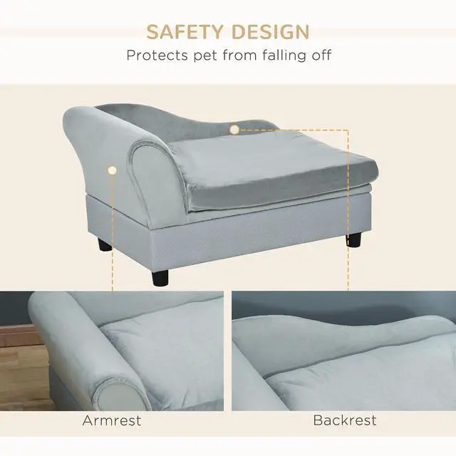 Alt view image 5 of 7 - PawHut Luxury Fancy Dog Couch with Hidden Storage for Puppies, Gray | Small Dog Sofa Bed with 2" Soft Foam, Modern Pet Furniture for Little Breeds